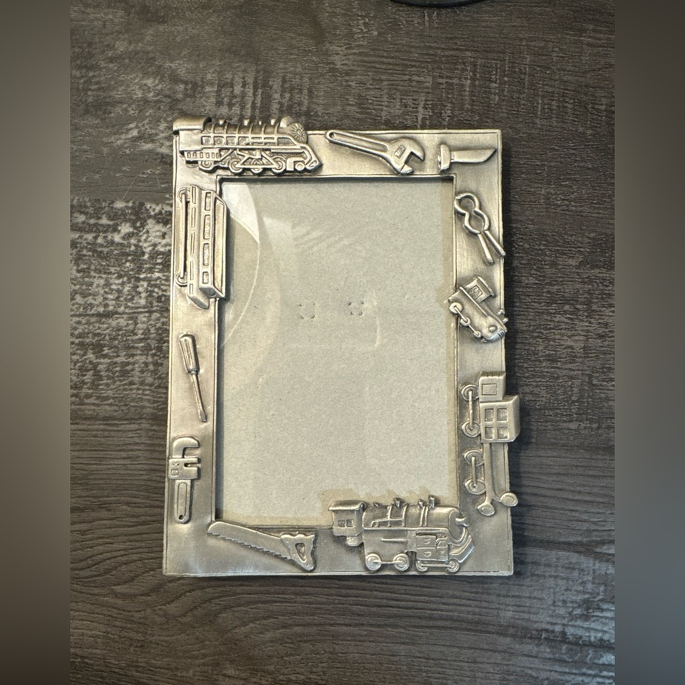 Six trees pewter style 4” x 6” picture frame Train locomotive tools